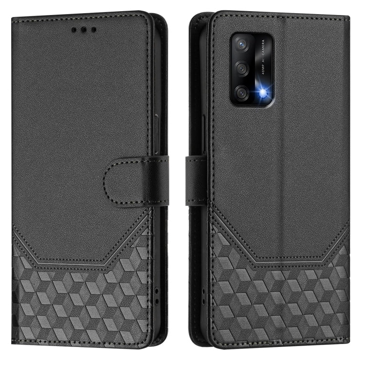 For OPPO A74 4G / F19 / F19s / A95 4G Honeycomb Embossing RFID Leather Phone Case