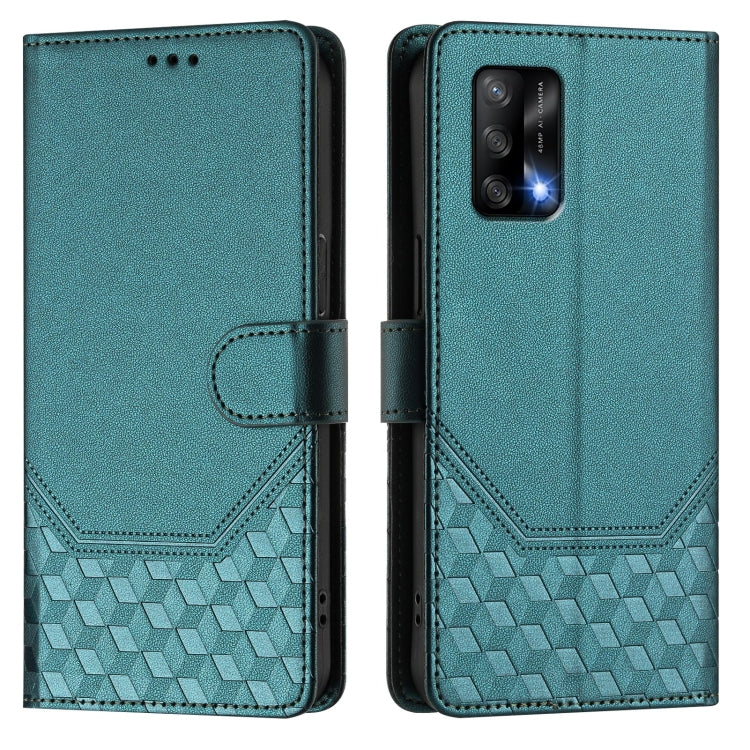 For OPPO A74 4G / F19 / F19s / A95 4G Honeycomb Embossing RFID Leather Phone Case