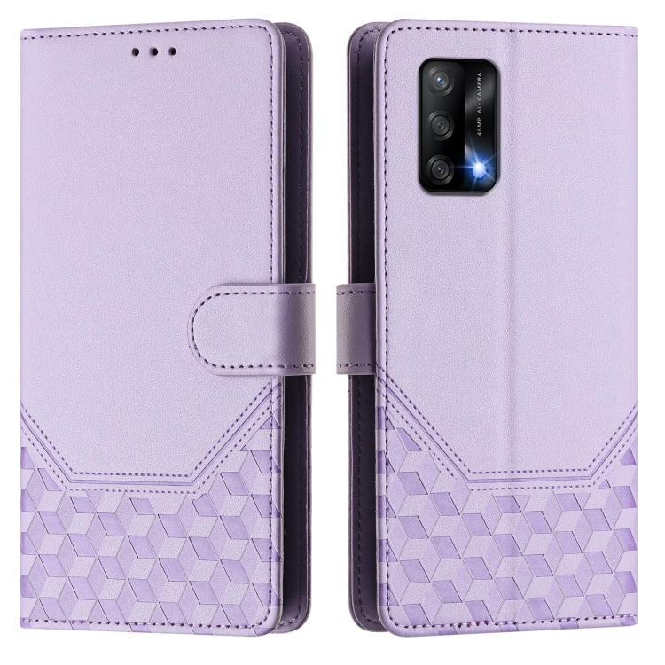 For OPPO A74 4G / F19 / F19s / A95 4G Honeycomb Embossing RFID Leather Phone Case