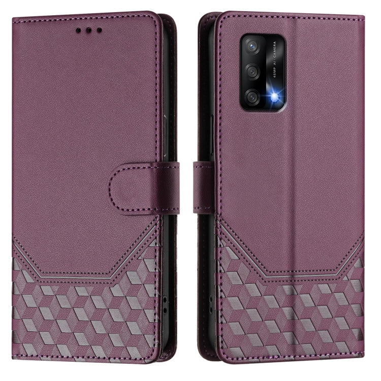 For OPPO A74 4G / F19 / F19s / A95 4G Honeycomb Embossing RFID Leather Phone Case