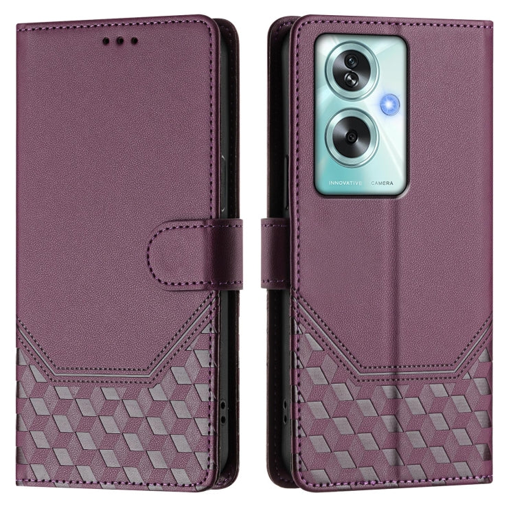 For OPPO A79 5G Global Honeycomb Embossing RFID Leather Phone Case