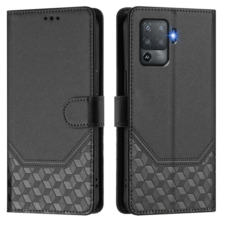 For OPPO F19 Pro / Reno5 F Honeycomb Embossing RFID Leather Phone Case