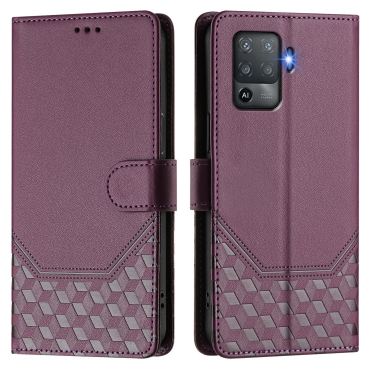 For OPPO F19 Pro / Reno5 F Honeycomb Embossing RFID Leather Phone Case