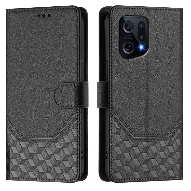 For OPPO Find X5 Honeycomb Embossing RFID Leather Phone Case