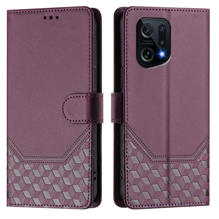 For OPPO Find X5 Honeycomb Embossing RFID Leather Phone Case