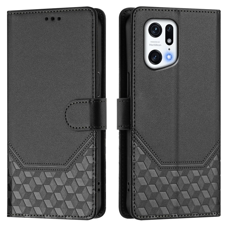 For OPPO Find X5 Pro Honeycomb Embossing RFID Leather Phone Case