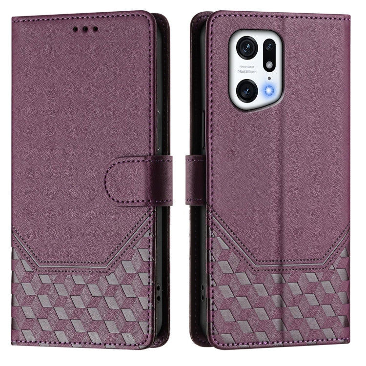 For OPPO Find X5 Pro Honeycomb Embossing RFID Leather Phone Case