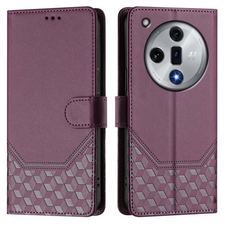 For OPPO Find X7 Honeycomb Embossing RFID Leather Phone Case