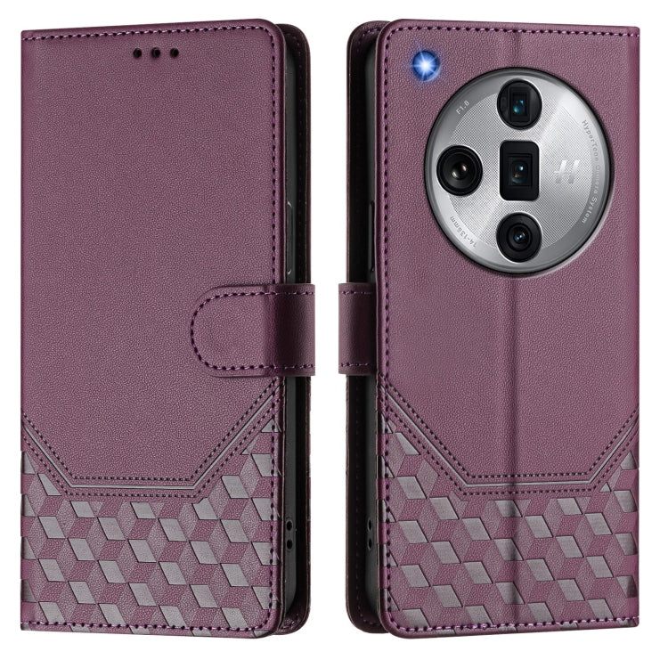 For OPPO Find X7 Ultra Honeycomb Embossing RFID Leather Phone Case