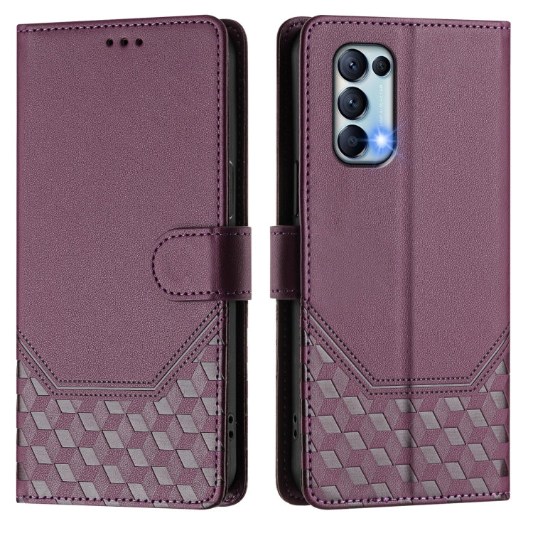 For OPPO Reno5 / Find X3 Lite Honeycomb Embossing RFID Leather Phone Case