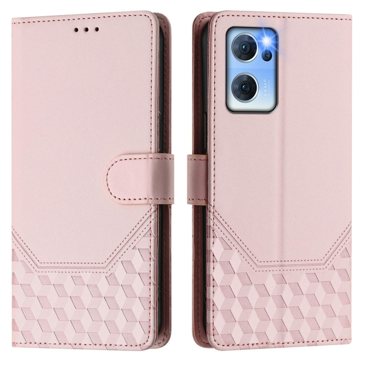 For OPPO Reno7 5G Global / Find X5 Lite Honeycomb Embossing RFID Leather Phone Case