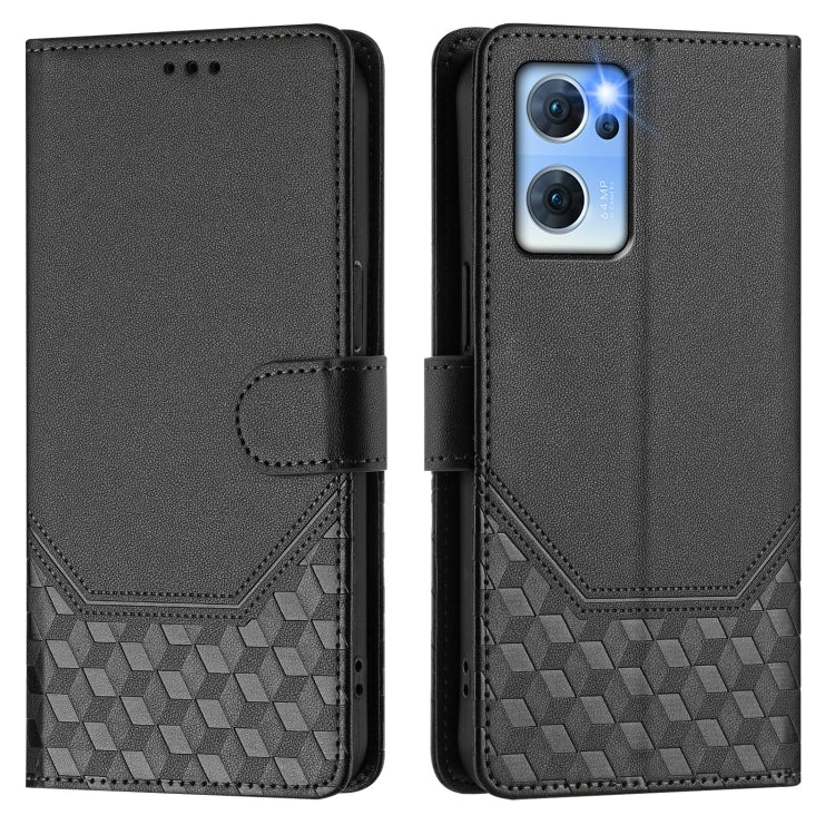 For OPPO Reno7 5G Global / Find X5 Lite Honeycomb Embossing RFID Leather Phone Case