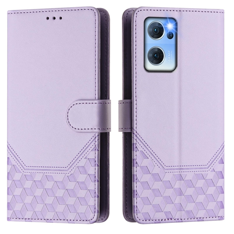 For OPPO Reno7 5G Global / Find X5 Lite Honeycomb Embossing RFID Leather Phone Case