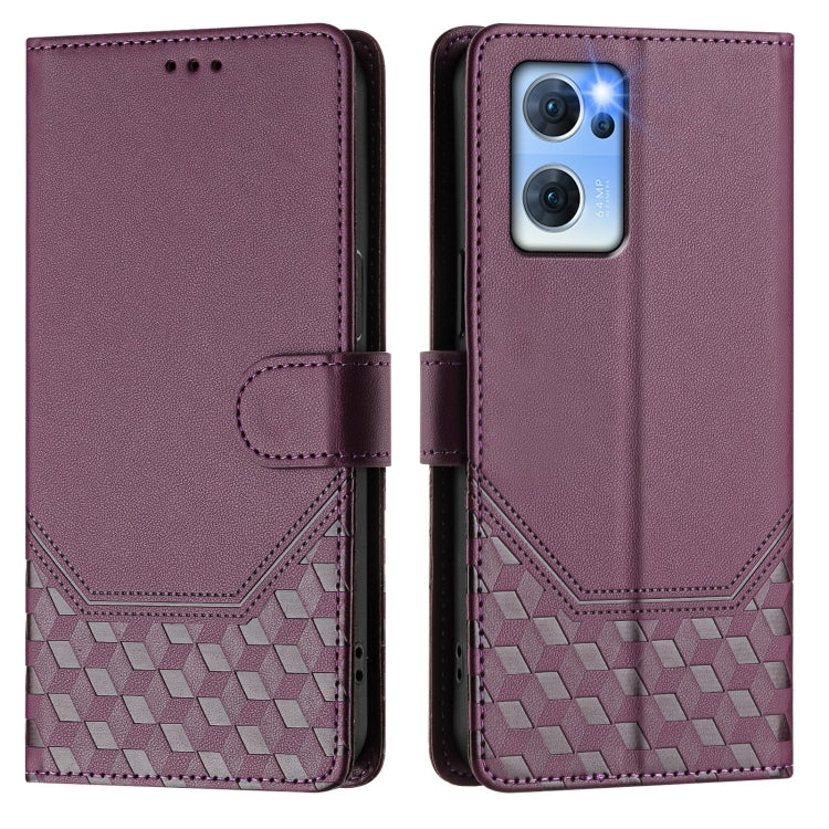 For OPPO Reno7 5G Global / Find X5 Lite Honeycomb Embossing RFID Leather Phone Case