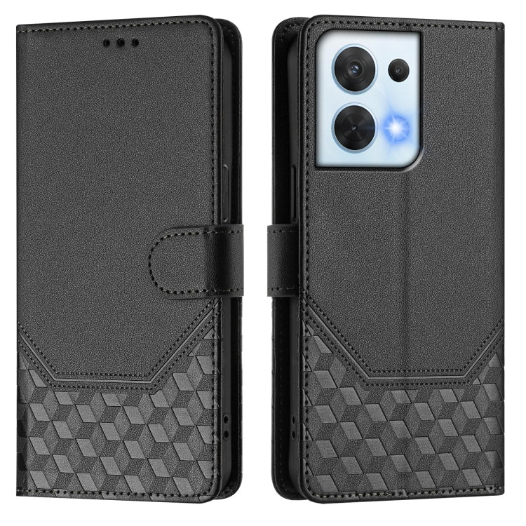For OPPO Reno8 5G Honeycomb Embossing RFID Leather Phone Case