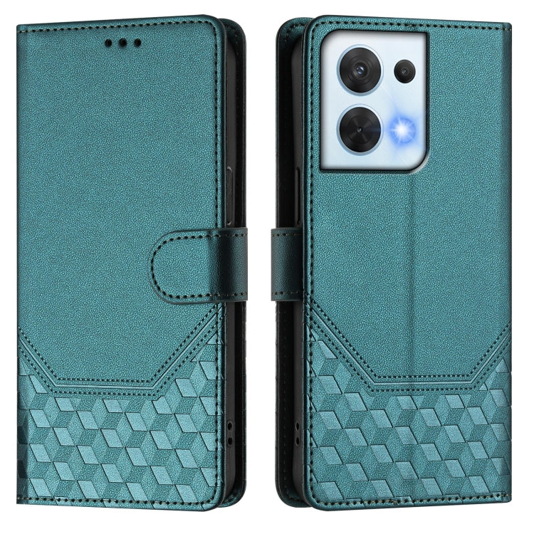 For OPPO Reno8 5G Honeycomb Embossing RFID Leather Phone Case
