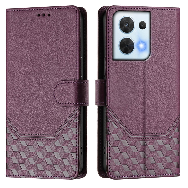 For OPPO Reno8 5G Honeycomb Embossing RFID Leather Phone Case