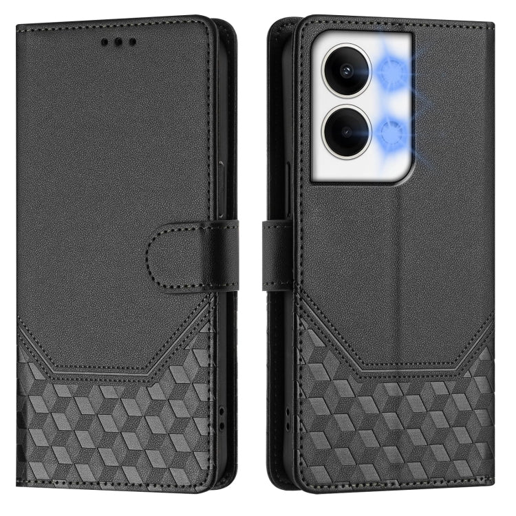 For OPPO Reno9 5G / Reno9 Pro 5G Honeycomb Embossing RFID Leather Phone Case