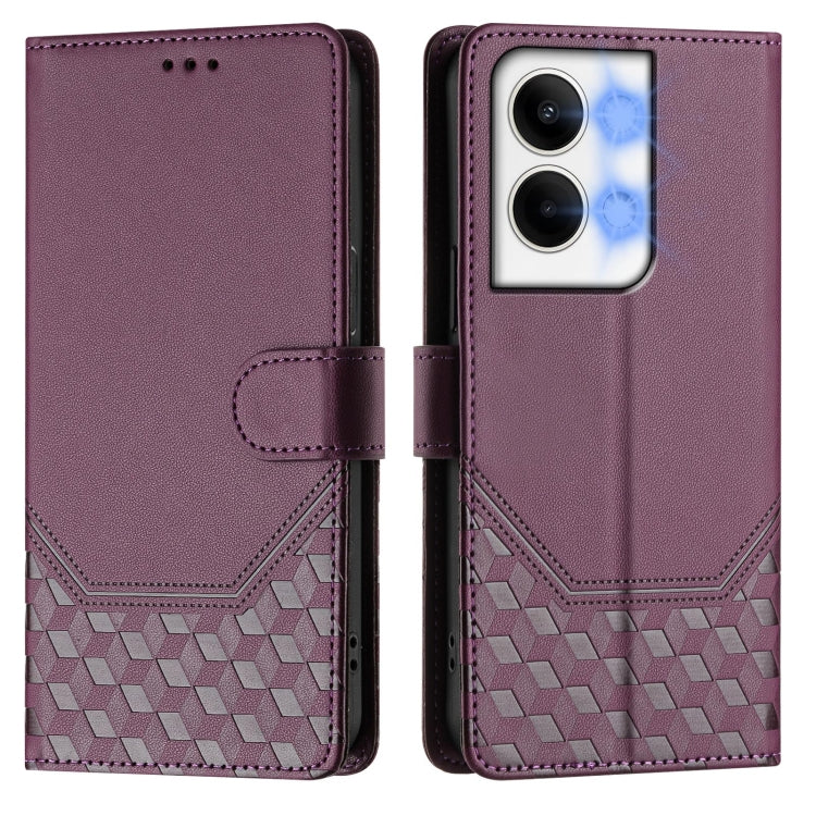 For OPPO Reno9 5G / Reno9 Pro 5G Honeycomb Embossing RFID Leather Phone Case