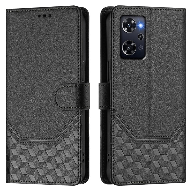 For OPPO Reno9 A Honeycomb Embossing RFID Leather Phone Case