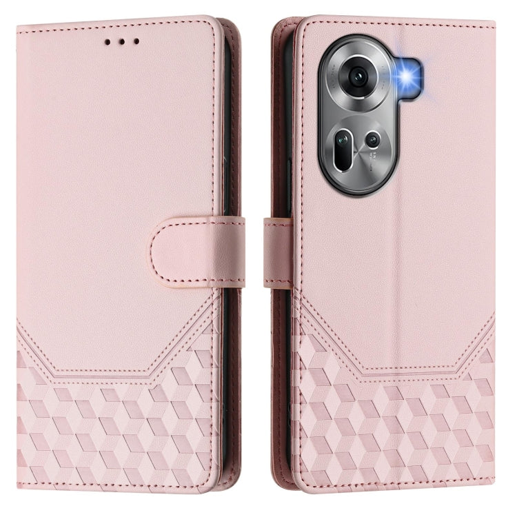 For OPPO Reno11 5G Global Honeycomb Embossing RFID Leather Phone Case