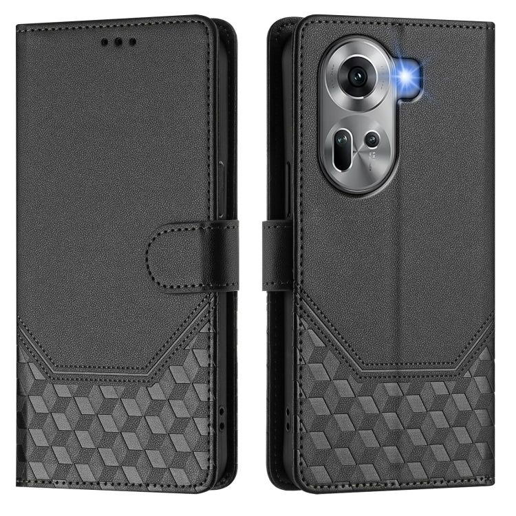 For OPPO Reno11 5G Global Honeycomb Embossing RFID Leather Phone Case