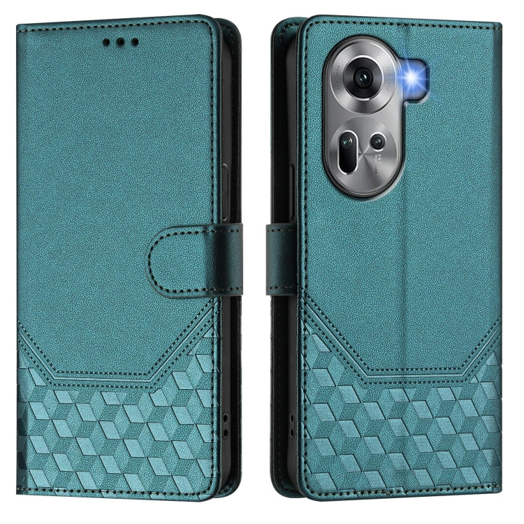For OPPO Reno11 5G Global Honeycomb Embossing RFID Leather Phone Case