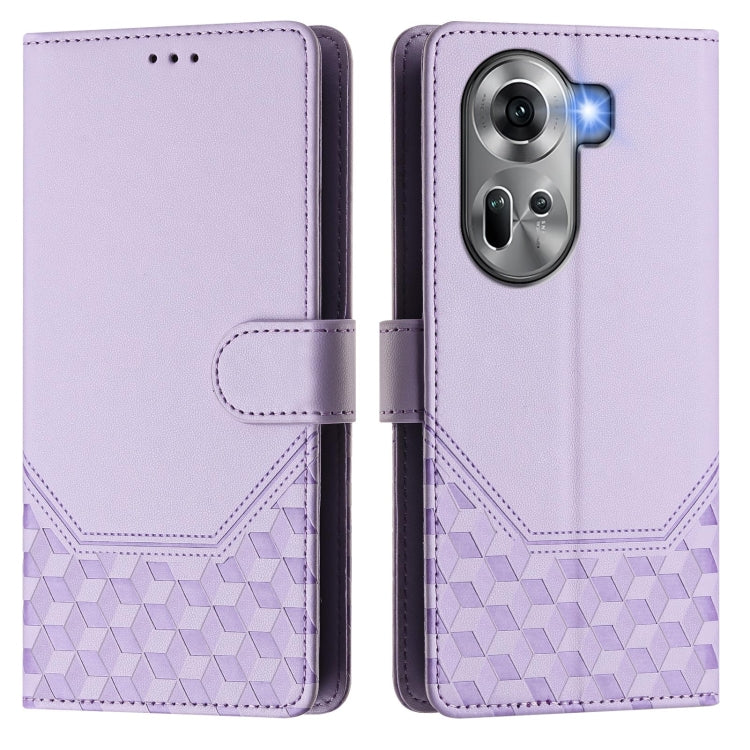 For OPPO Reno11 5G Global Honeycomb Embossing RFID Leather Phone Case