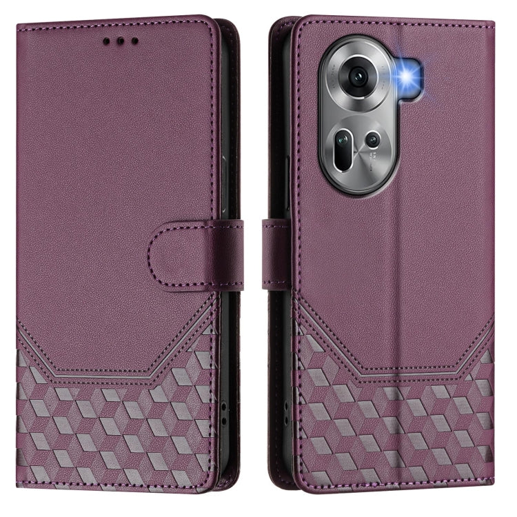 For OPPO Reno11 5G Global Honeycomb Embossing RFID Leather Phone Case