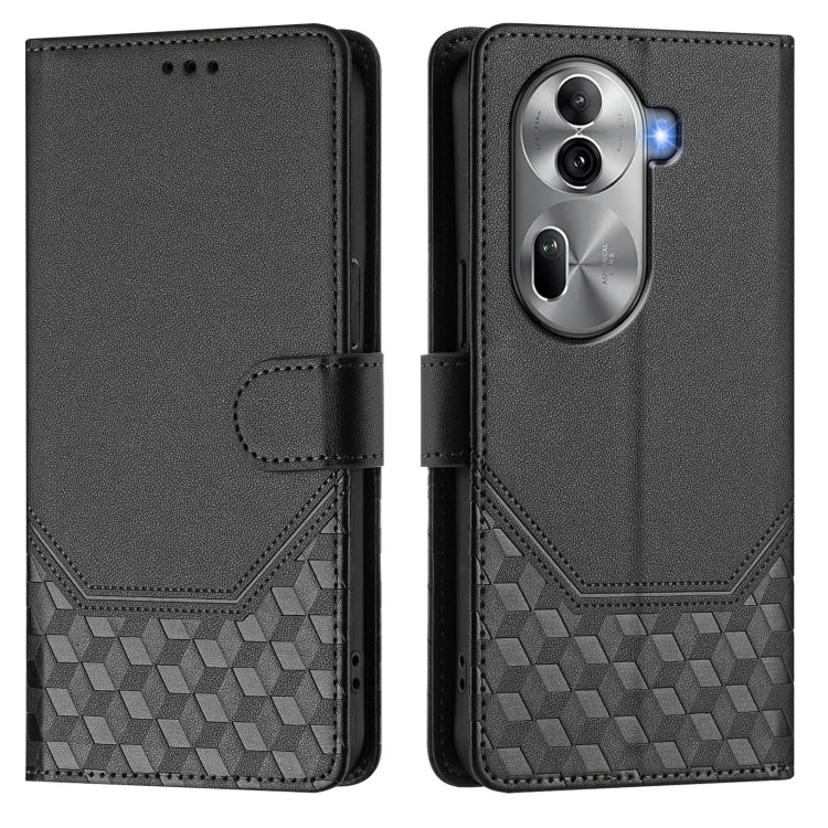 For OPPO Reno11 Pro 5G Global Honeycomb Embossing RFID Leather Phone Case