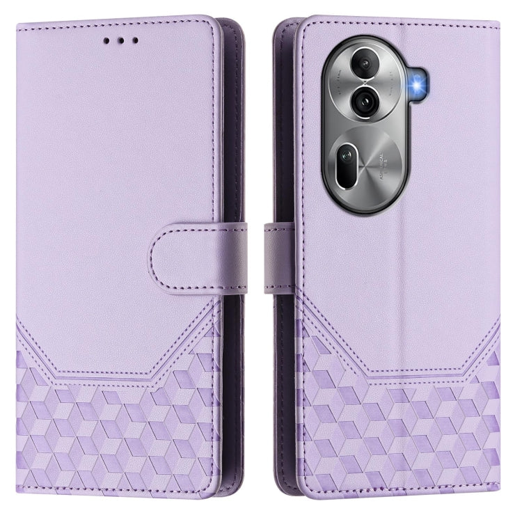 For OPPO Reno11 Pro 5G Global Honeycomb Embossing RFID Leather Phone Case