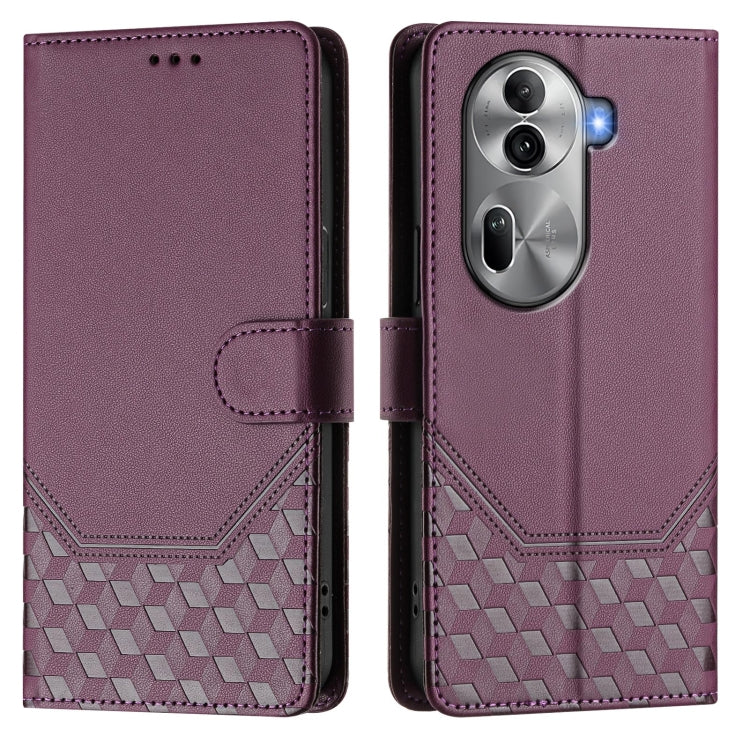 For OPPO Reno11 Pro 5G Global Honeycomb Embossing RFID Leather Phone Case