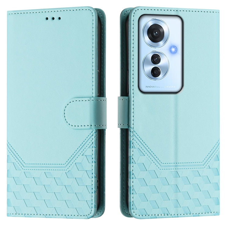 For OPPO Reno11 F 5G Global Honeycomb Embossing RFID Leather Phone Case