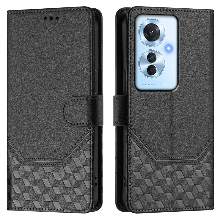 For OPPO Reno11 F 5G Global Honeycomb Embossing RFID Leather Phone Case