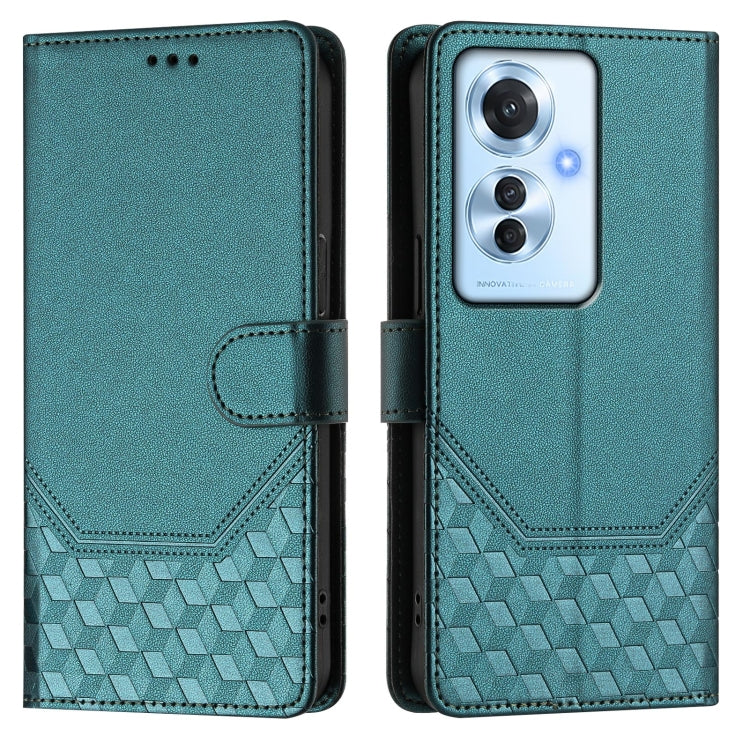 For OPPO Reno11 F 5G Global Honeycomb Embossing RFID Leather Phone Case
