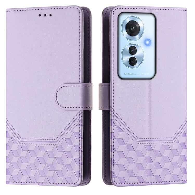 For OPPO Reno11 F 5G Global Honeycomb Embossing RFID Leather Phone Case