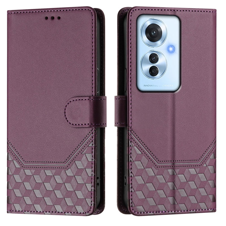 For OPPO Reno11 F 5G Global Honeycomb Embossing RFID Leather Phone Case