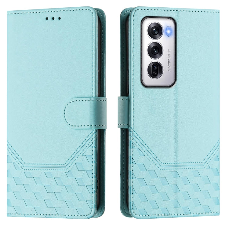 For OPPO Reno12 5G Global Honeycomb Embossing RFID Leather Phone Case