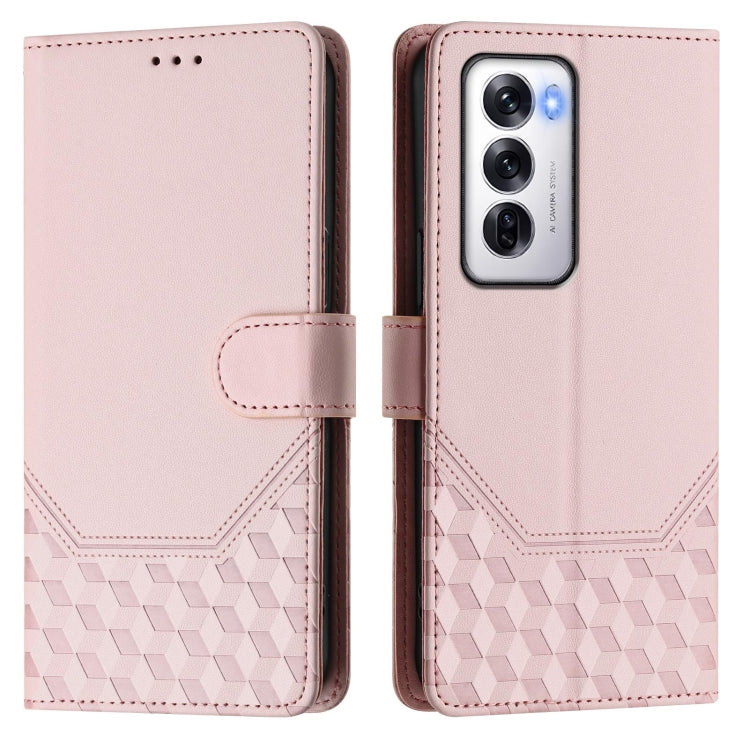 For OPPO Reno12 5G Global Honeycomb Embossing RFID Leather Phone Case