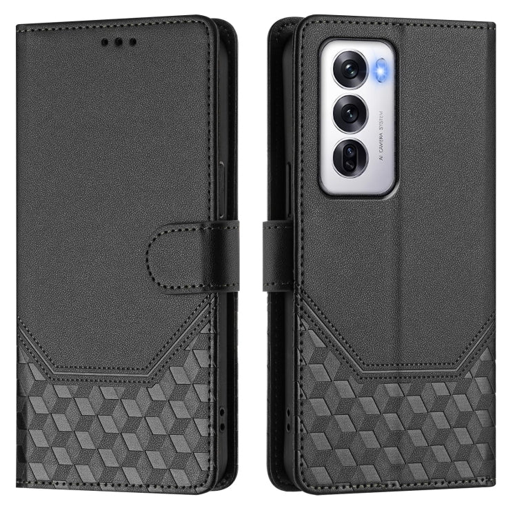 For OPPO Reno12 5G Global Honeycomb Embossing RFID Leather Phone Case