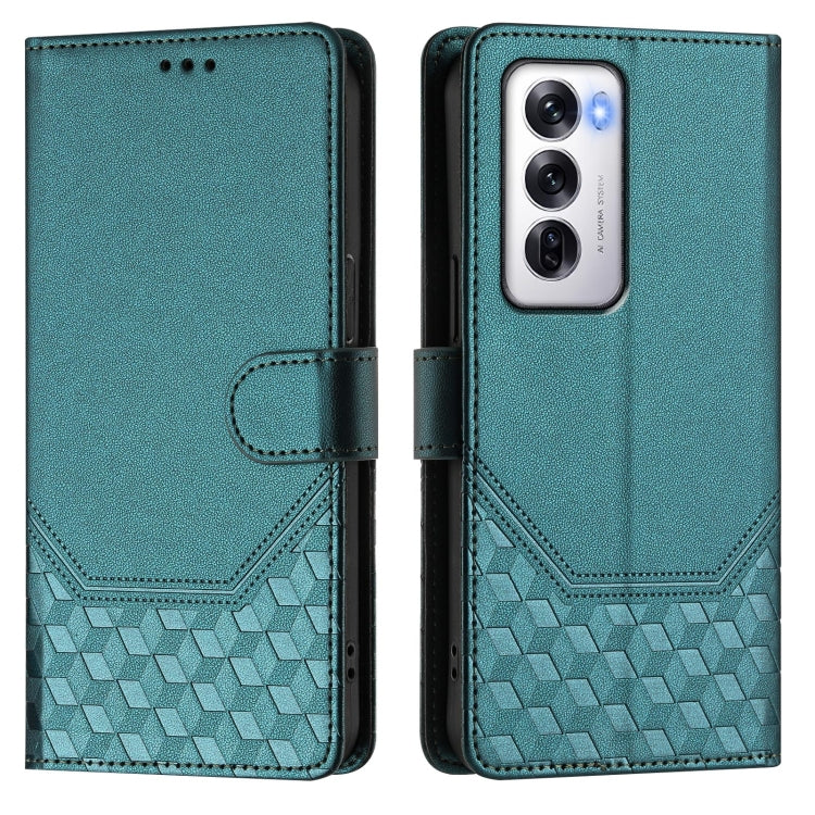 For OPPO Reno12 5G Global Honeycomb Embossing RFID Leather Phone Case