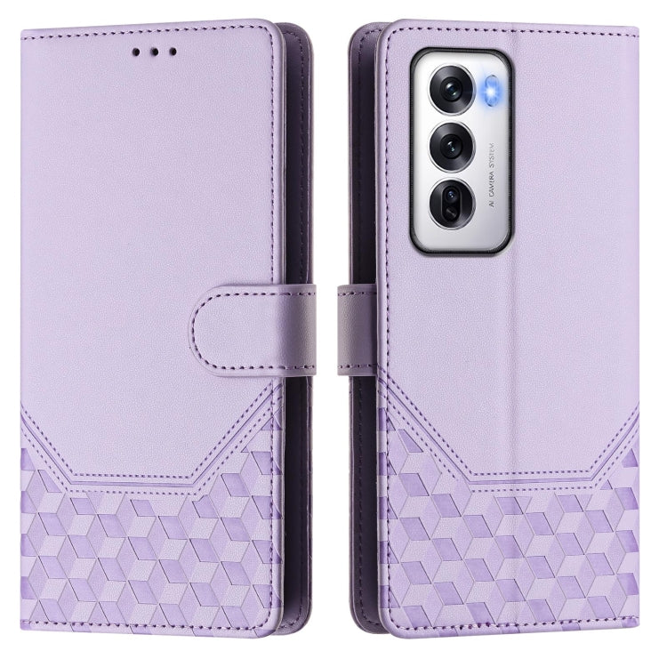 For OPPO Reno12 5G Global Honeycomb Embossing RFID Leather Phone Case