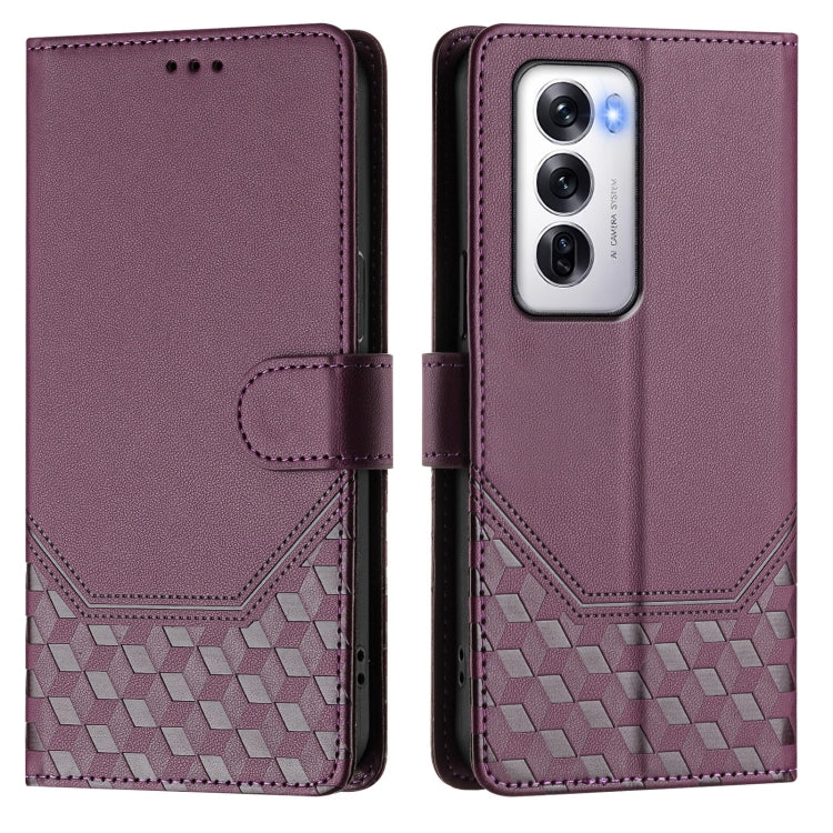 For OPPO Reno12 5G Global Honeycomb Embossing RFID Leather Phone Case