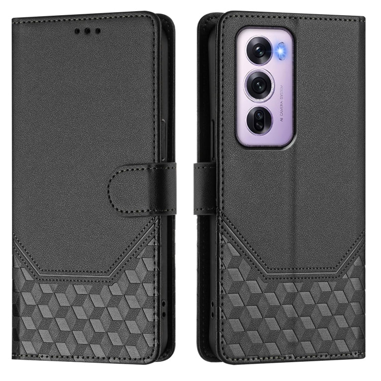 For OPPO Reno12 Pro 5G Global Honeycomb Embossing RFID Leather Phone Case