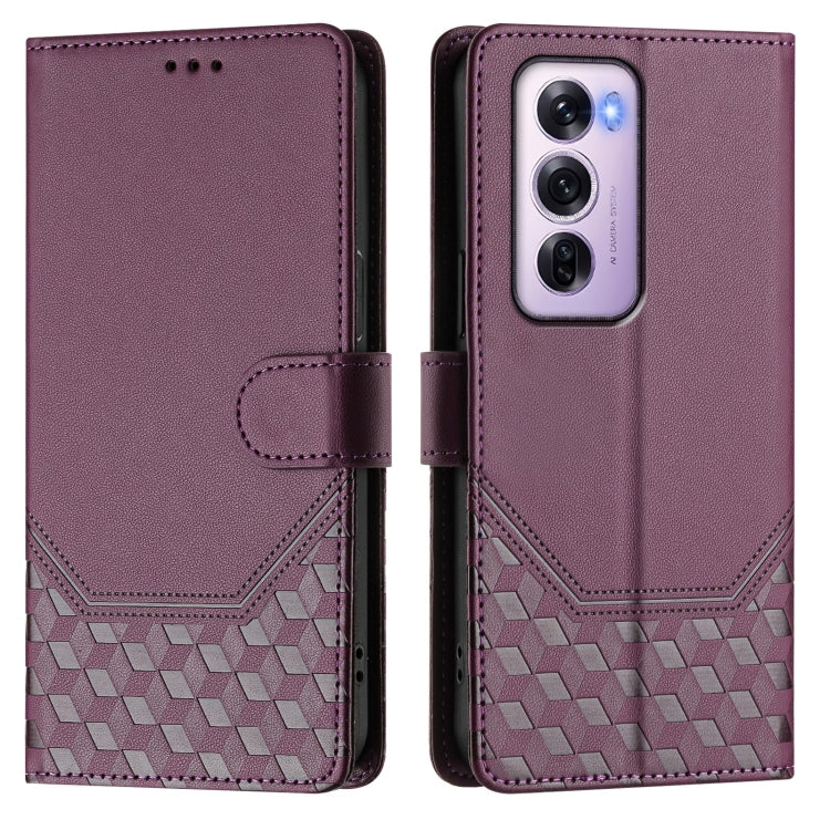 For OPPO Reno12 Pro 5G Global Honeycomb Embossing RFID Leather Phone Case