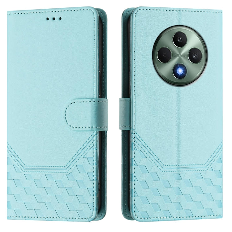 For OPPO Reno12 F 4G Global Honeycomb Embossing RFID Leather Phone Case