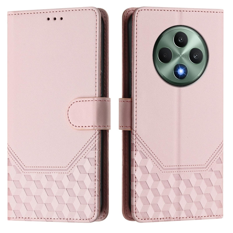 For OPPO Reno12 F 4G Global Honeycomb Embossing RFID Leather Phone Case