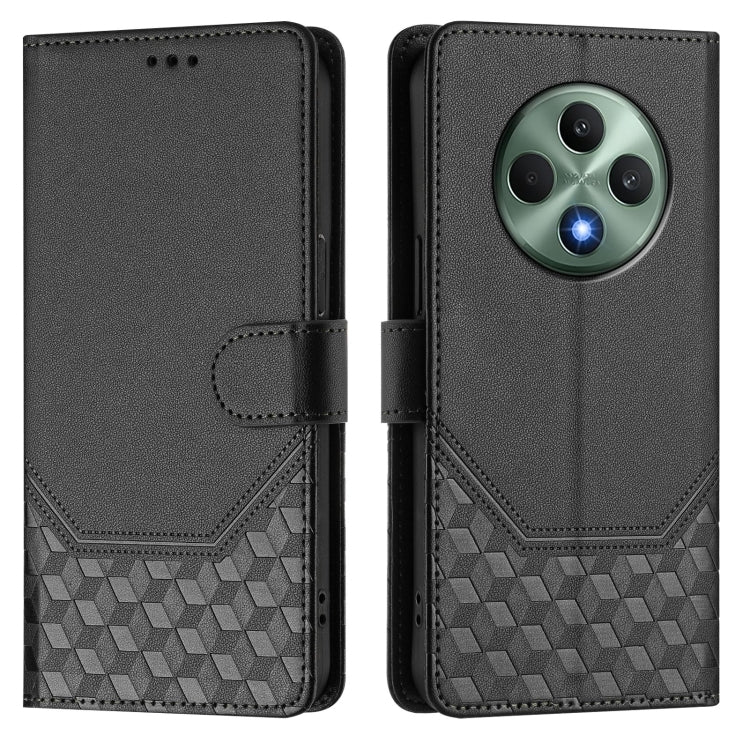 For OPPO Reno12 F 4G Global Honeycomb Embossing RFID Leather Phone Case
