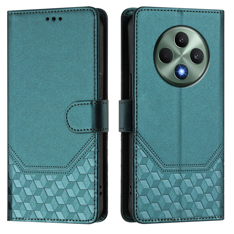 For OPPO Reno12 F 4G Global Honeycomb Embossing RFID Leather Phone Case