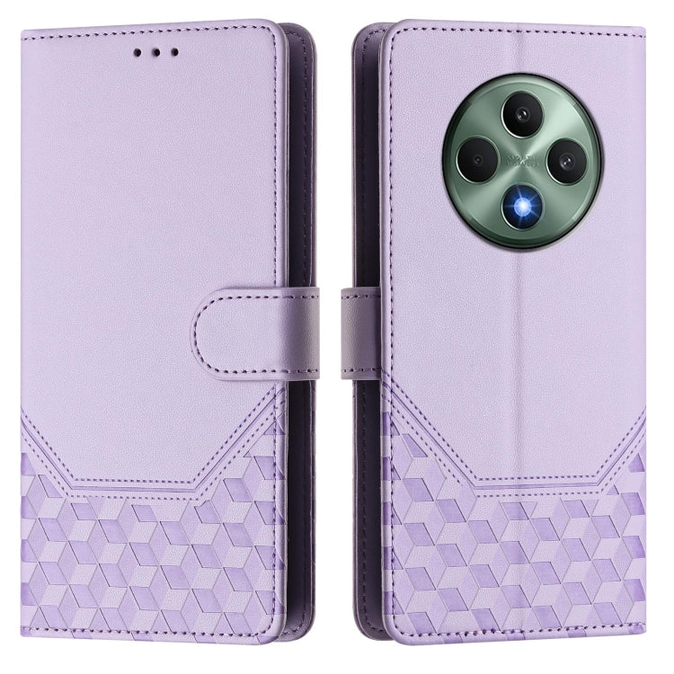 For OPPO Reno12 F 4G Global Honeycomb Embossing RFID Leather Phone Case